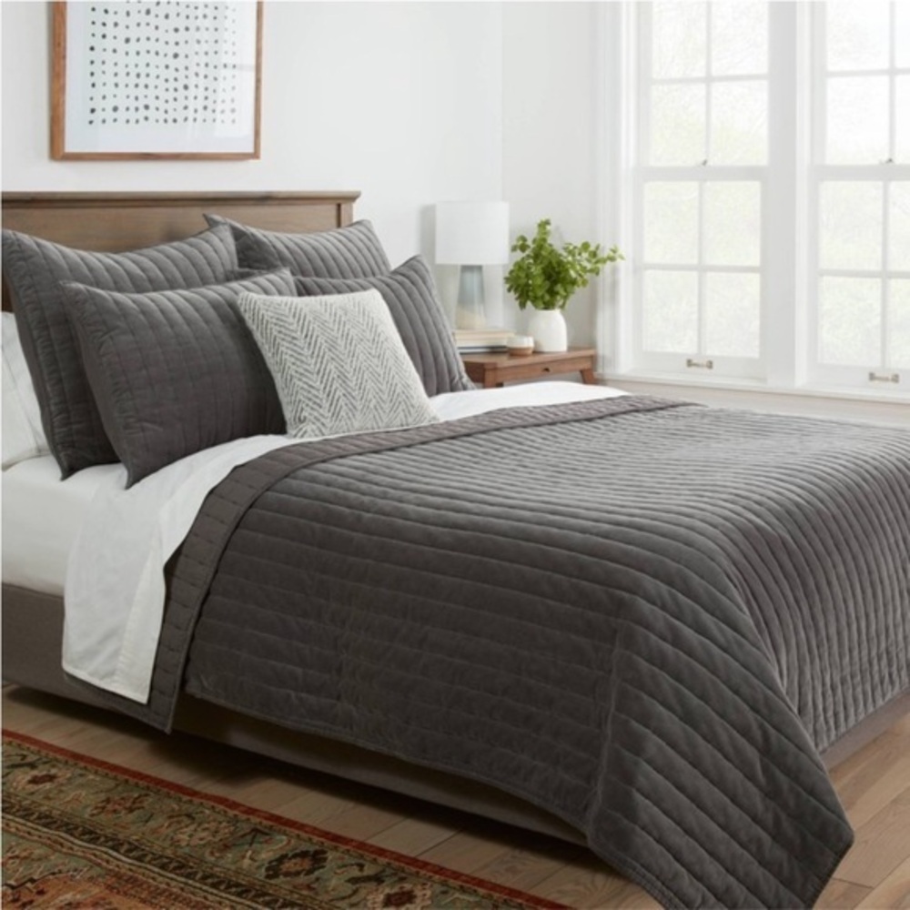 Threshold Channel Stitch Velet Quilt-Charcoal Gray,100% Cotton Velvet-Full/Queen